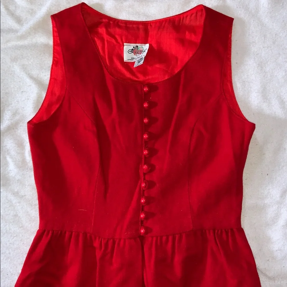 Lanz wool Red Sleeveless jumper Dress with pockets belt made in USA. Size small - Picture 3 of 10